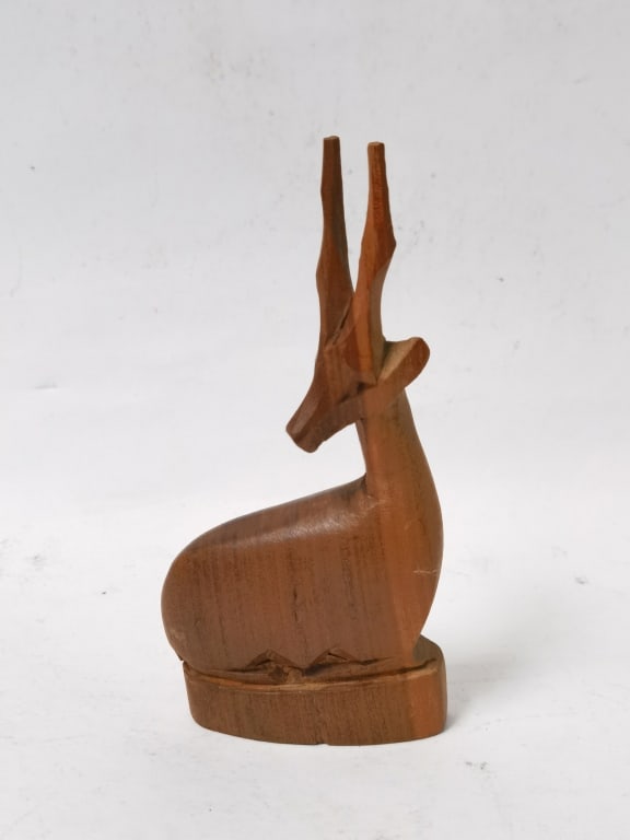 Vintage Sitting Gazelle Wood Carving (1 of 3)