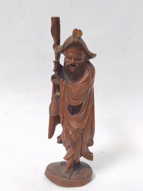 Vintage Chinese Longanwood Carved Fisherman (1 of 4)
