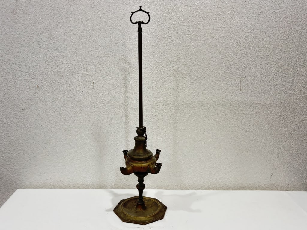 Antique Italian Brass Lucerna Oil Lamp: Antique Italian Brass Lucerna Oil Lamp, 21.5in