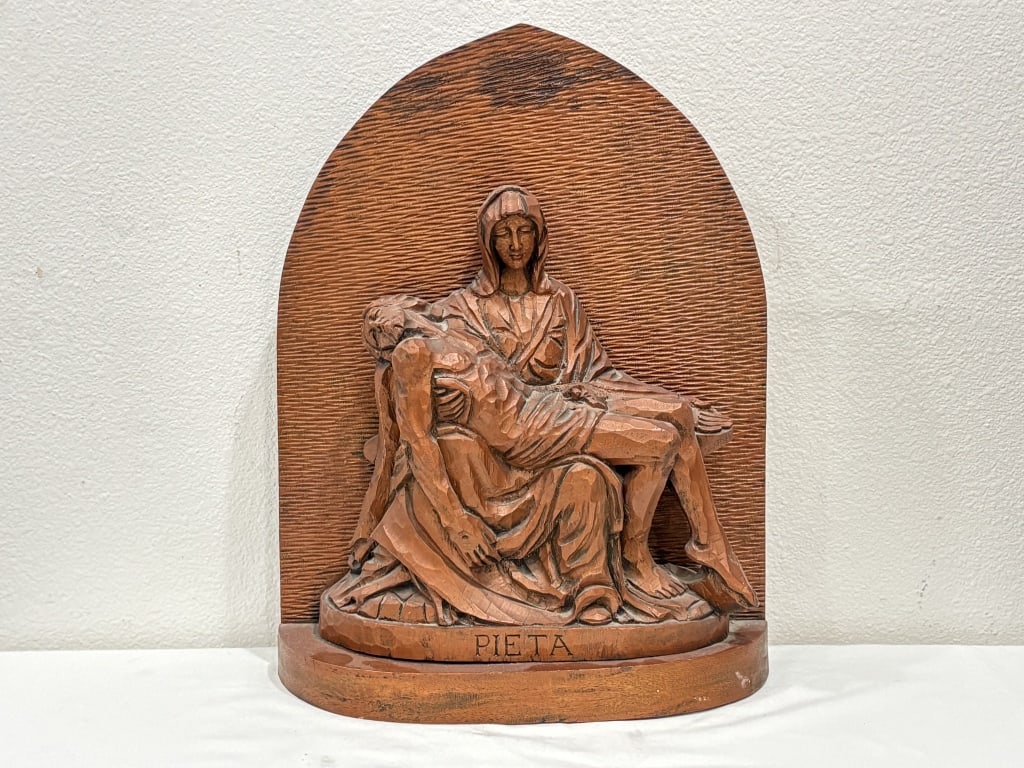 Vintage Carved Wood "Pieta" Relief Sculpture (1 of 2)