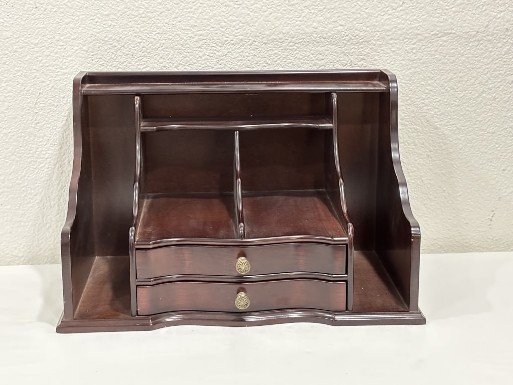 1997 The Bombay Company Desk Wood Top Organizer: 1997 The Bombay Company Desk Wood Top Organizer, 15.5in by 10in by 9in