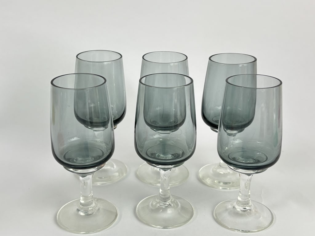 (6) Vintage Smoky Gray Cordial Glasses (1 of 3)