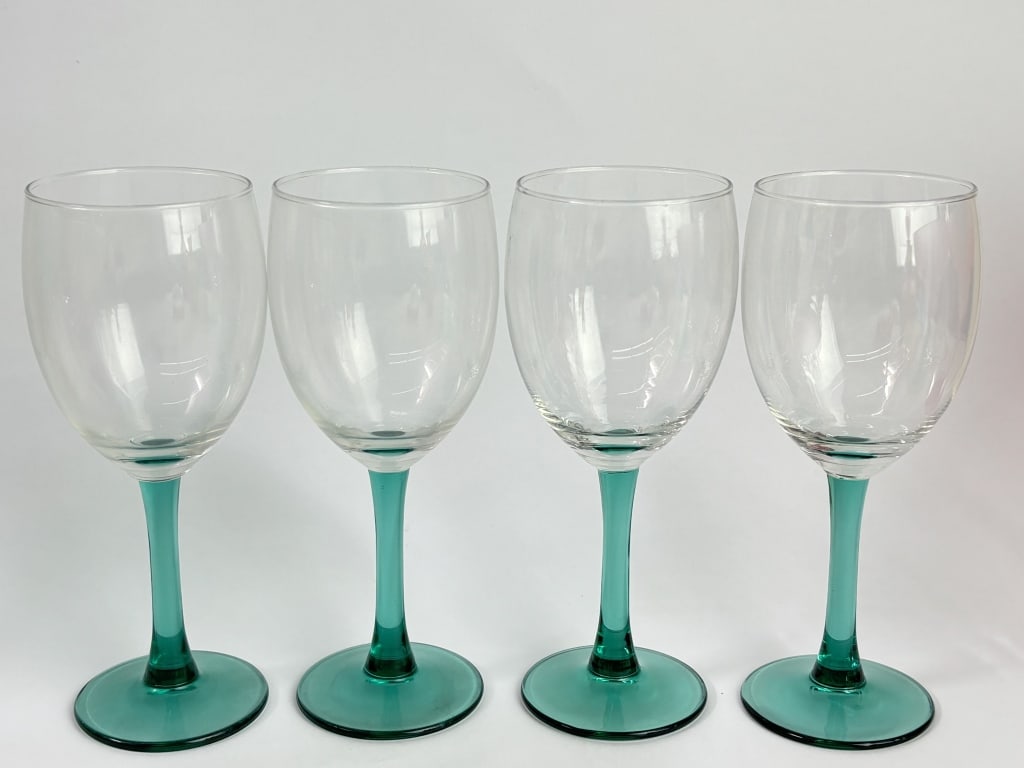 (4) Teal-Stemmed Wine Glasses (1 of 3)