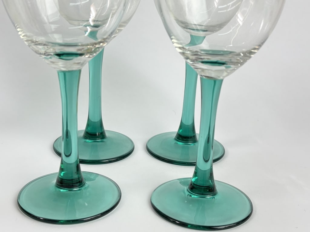 (4) Teal-Stemmed Wine Glasses - 3