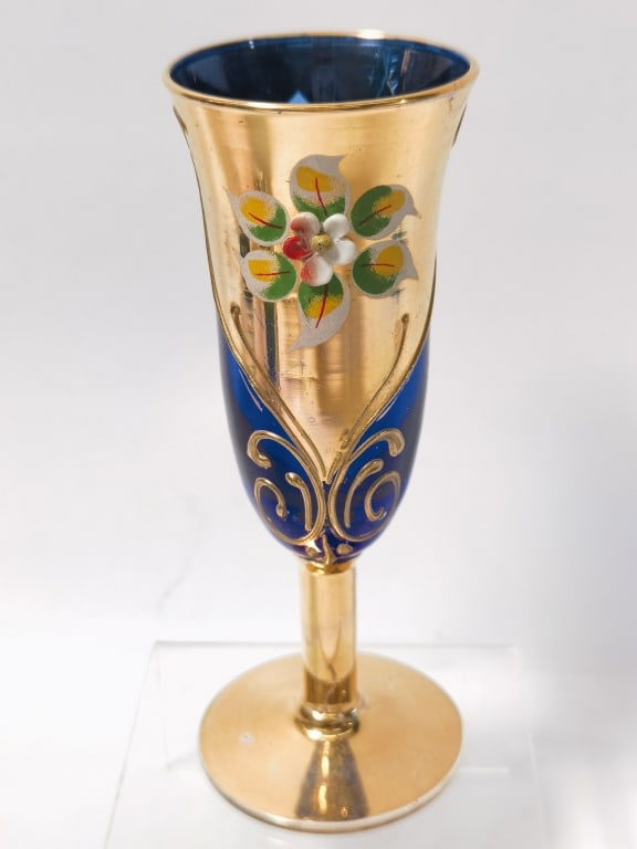 Vintage Murano Italy Gilt Cobalt Blue Wine Glass (1 of 3)