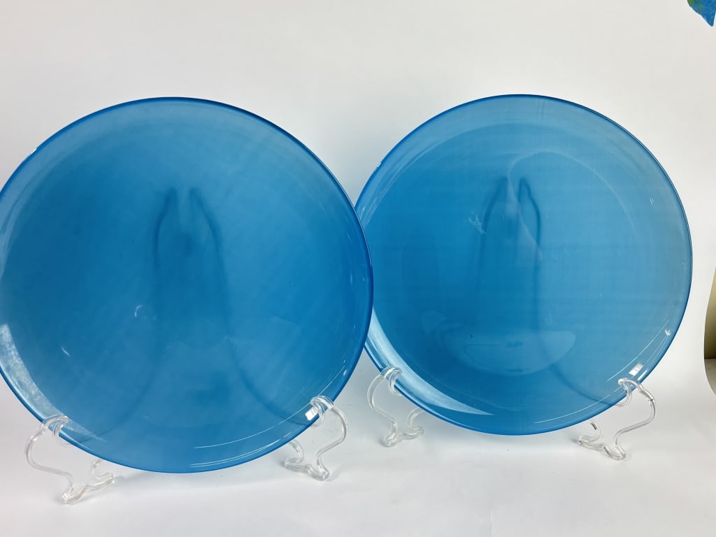 Pr. of Turquoise Art Glass Plates (1 of 2)