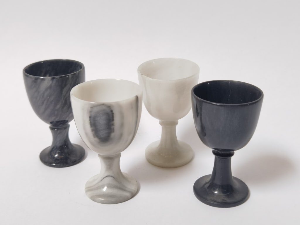 (4) Vintage Marbled Stone Goblets - 3