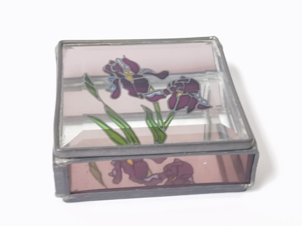 Vintage Stained Glass Iris Jewelry Box (1 of 3)