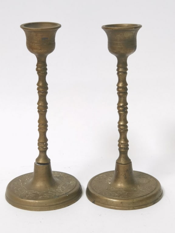 Pr. of Vintage Tall Turned Brass Candlesticks (1 of 3)