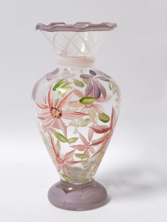 Vintage Fenton Glass Hand Painted Floral Vase (1 of 3)