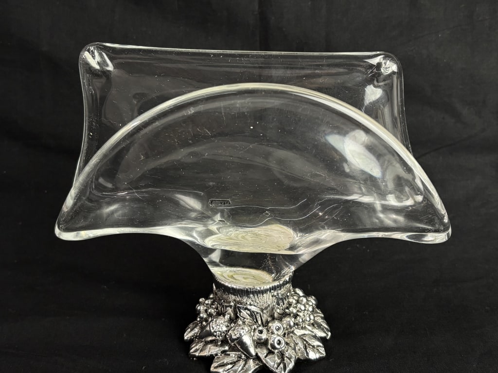 Crystal Fan Napkin Holder with Silver-Toned Pedest: Crystal Fan Napkin Holder with Silver-Toned Pedestal, 6.25in by 5.25in by 2.25in