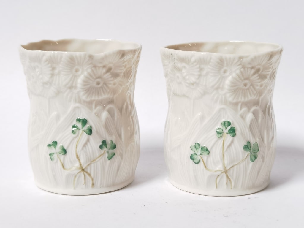 Pair of Vintage Belleek "Shamrock" Votive Holders (1 of 4)