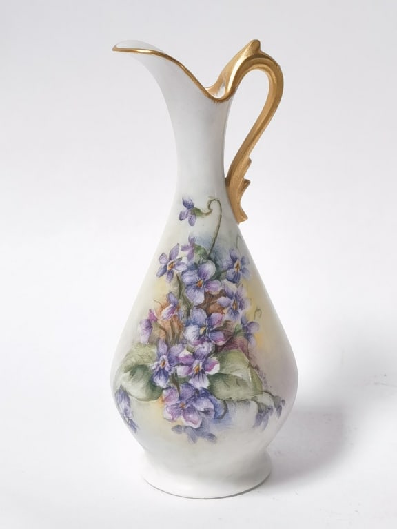 Vintage Hand-Painted Violet Ewer: Vintage Hand-Painted Violet Ewer, 6in