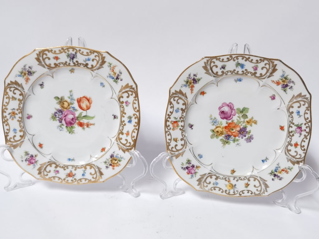 Pr. of Czech Octagonal Porcelain Floral Display Pl (1 of 4)