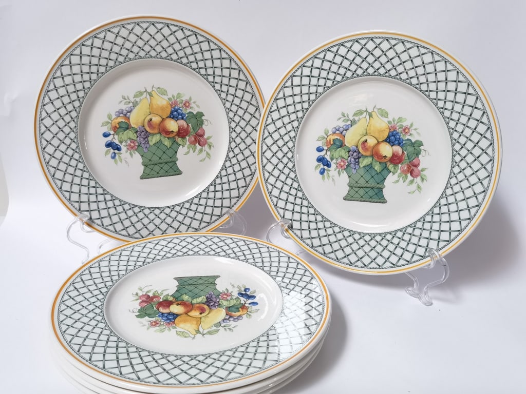 (6) Villeroy & Boch Porcelain Basket Plates: (6) Villeroy & Boch Porcelain Basket Plates, 10.5in