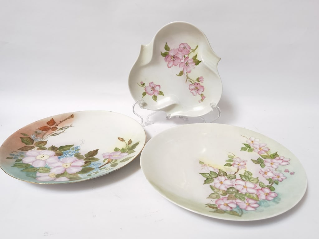 (3) German Bavarian Porcelain Floral Plates: (3) German Bavarian Porcelain Floral Plates, 10in