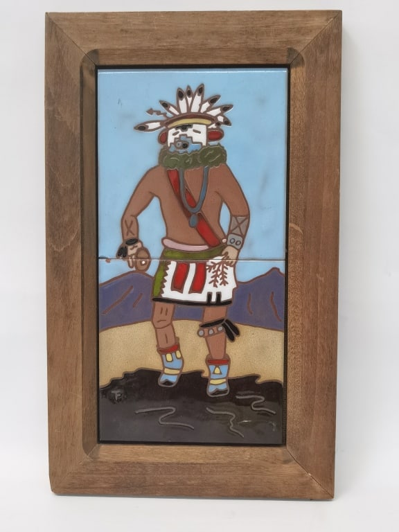 Vintage Navajo Hopi Kachina Figure Porcelain Tile: Vintage Navajo Hopi Kachina Figure Porcelain Tile, 15in by 9in