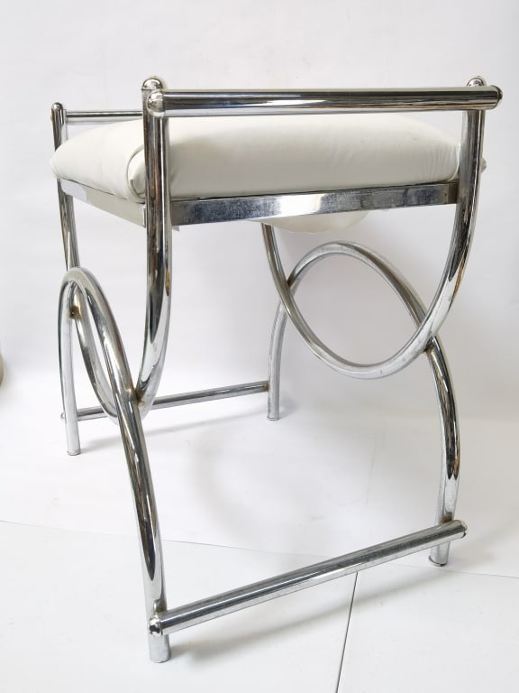 Vintage Silver Chrome Frame Ottoman - 2