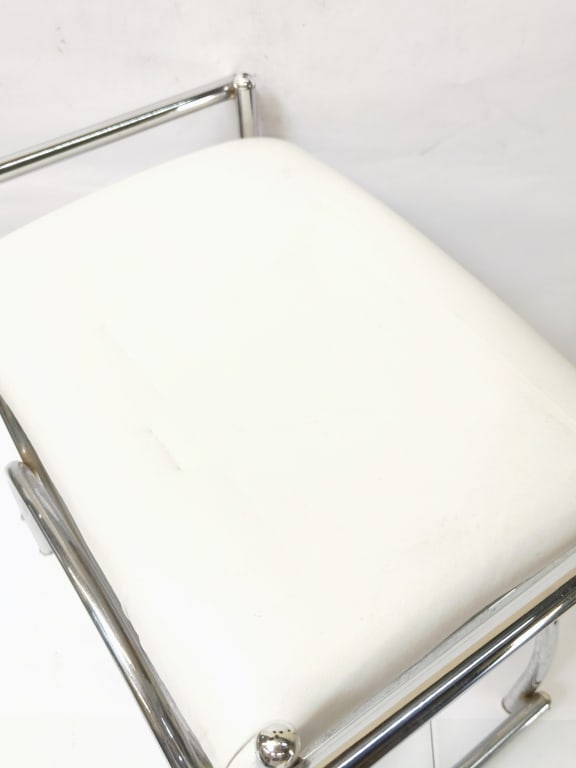 Vintage Silver Chrome Frame Ottoman - 3
