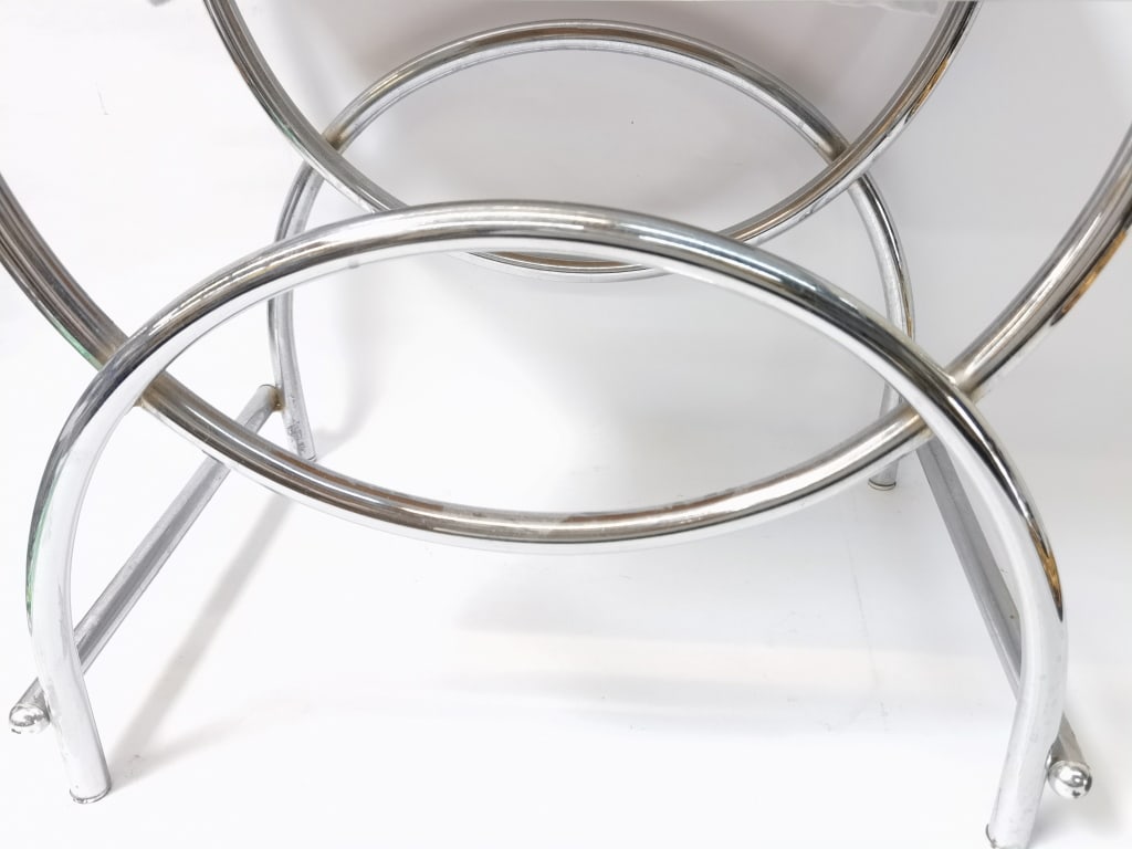 Vintage Silver Chrome Frame Ottoman - 4