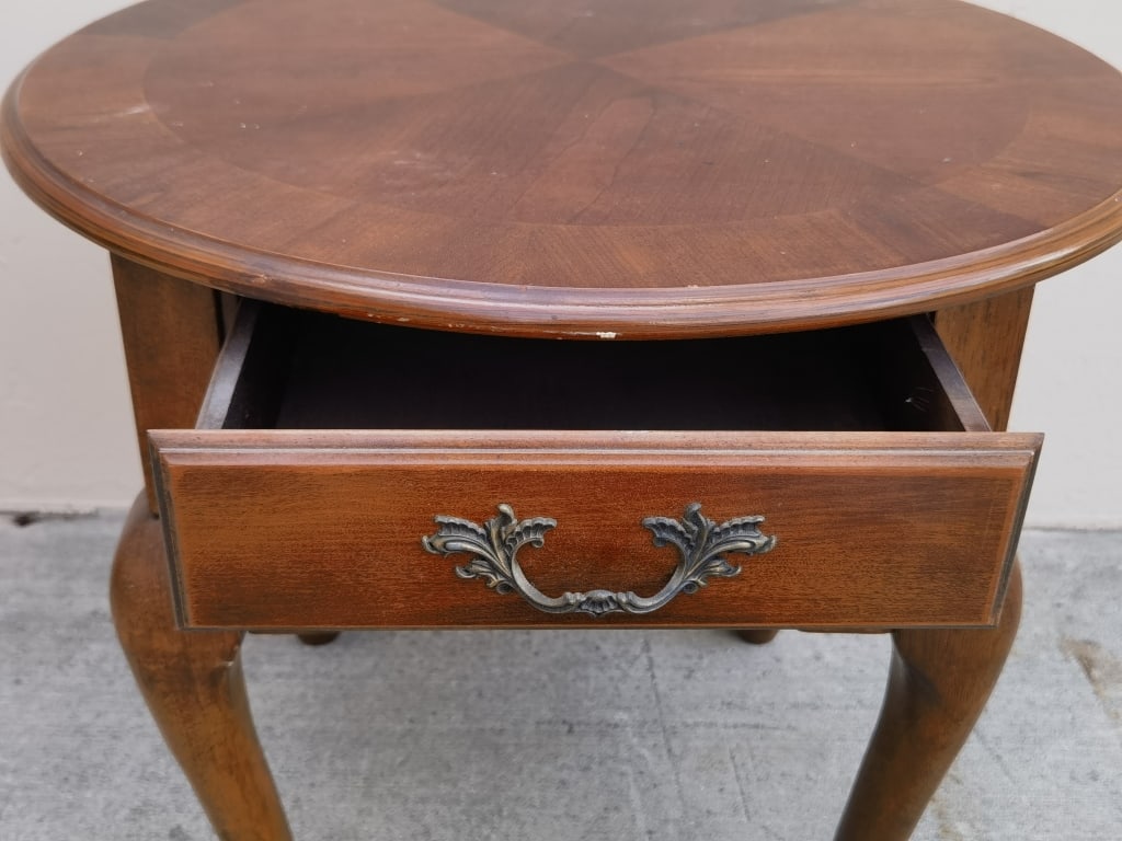 Vintage Round Side Table with Drawer - 3