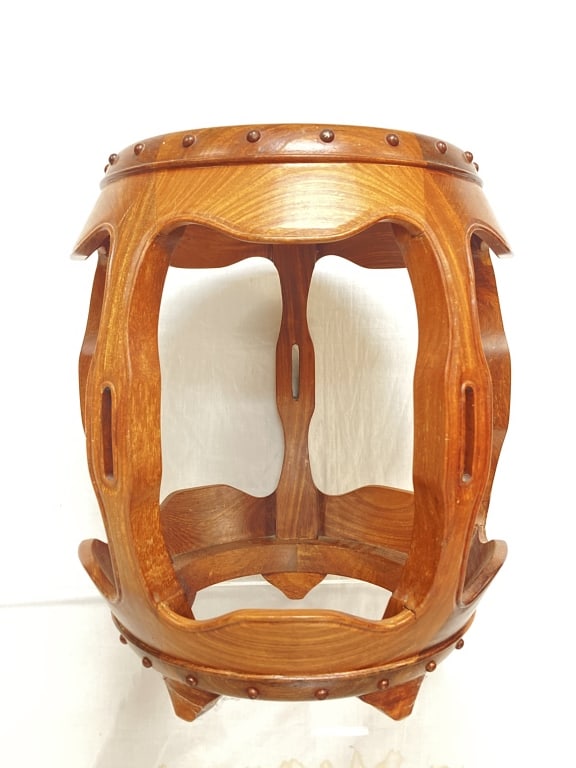 Chinese Rosewood and Ying Wood Carved Garden Seat: Chinese Rosewood and Ying Wood Carved Garden Seat, 18in by 16.5in