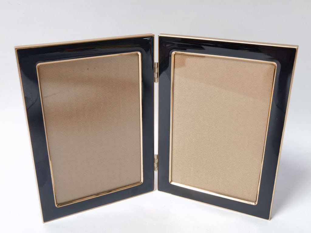Black Enamel and Gilt Double Folding Picture Frame (1 of 3)