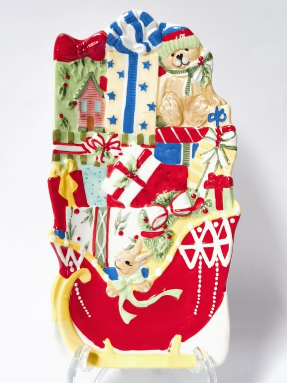 Fitz & Floyd Porcelain Candy Cane Santa Plate: Fitz & Floyd Porcelain Candy Cane Santa Plate, 11in by 6in