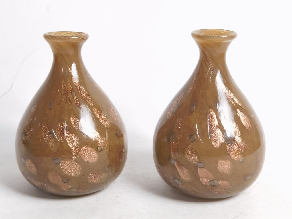 Pr. of Vintage Murano Italy Glitter Agate Glass Va (1 of 4)