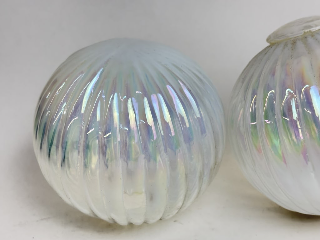Pr. of Iridescent Ribbed Glass Fuse Lamps - 2