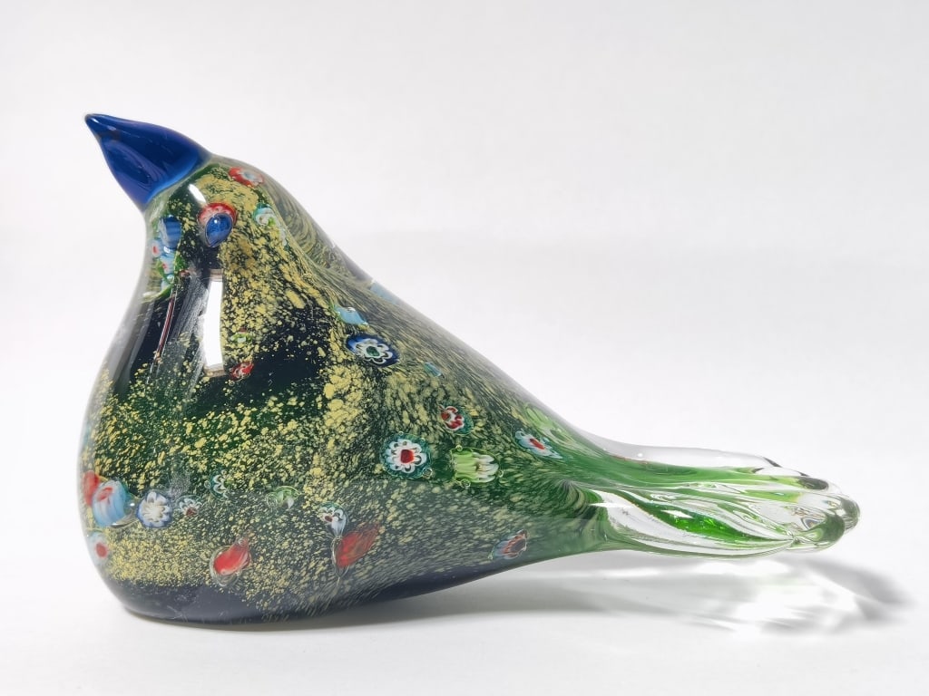 Vintage Murano Italy Millefiori Art Glass Bird: Vintage Murano Italy Millefiori Art Glass Bird, 6in by 3.5in