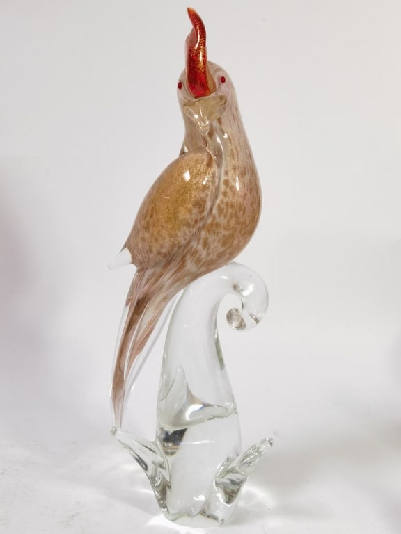 Large Vintage Murano Italy Glitter Art Glass Parro: Large Vintage Murano Italy Glitter Art Glass Parrot, 15.5in