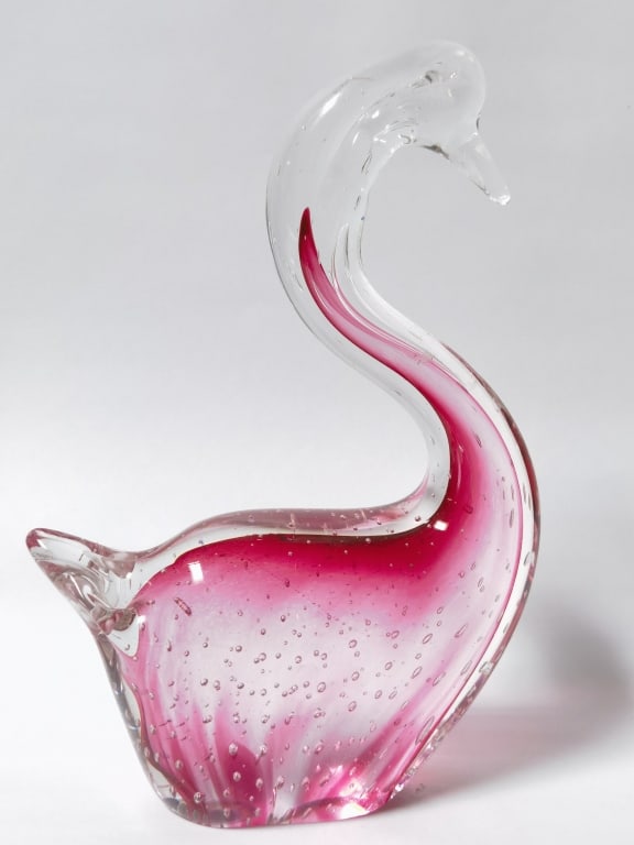 Large Murano Italy Cranberry Controlled Bubble Gla - 2
