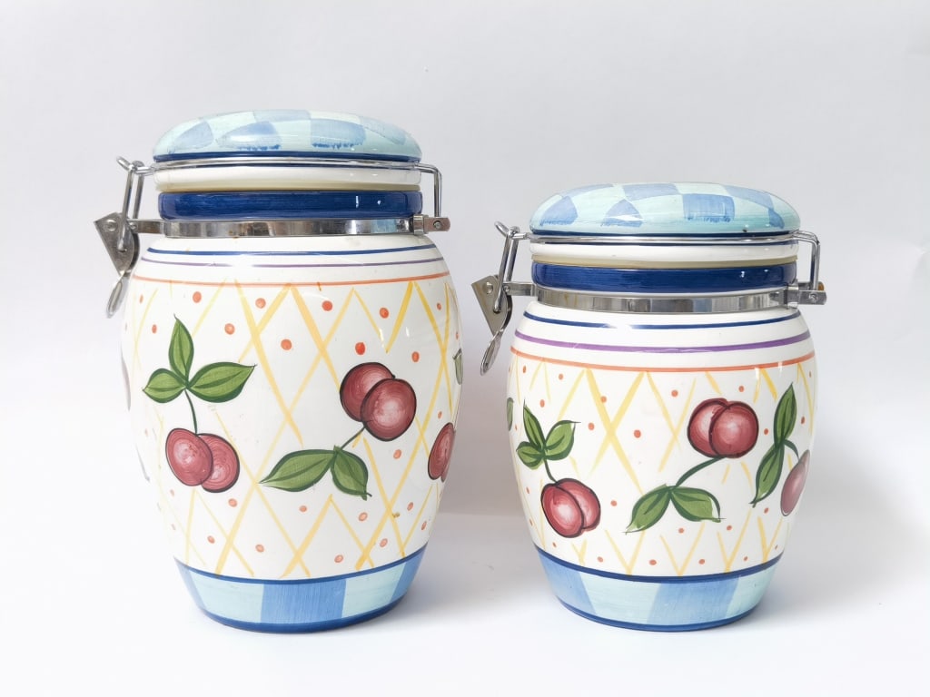 (2) Capriware "Michael's Orchard" Ceramic Canister - 2
