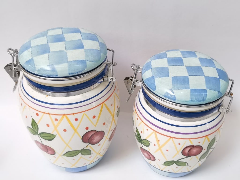 (2) Capriware "Michael's Orchard" Ceramic Canister - 3