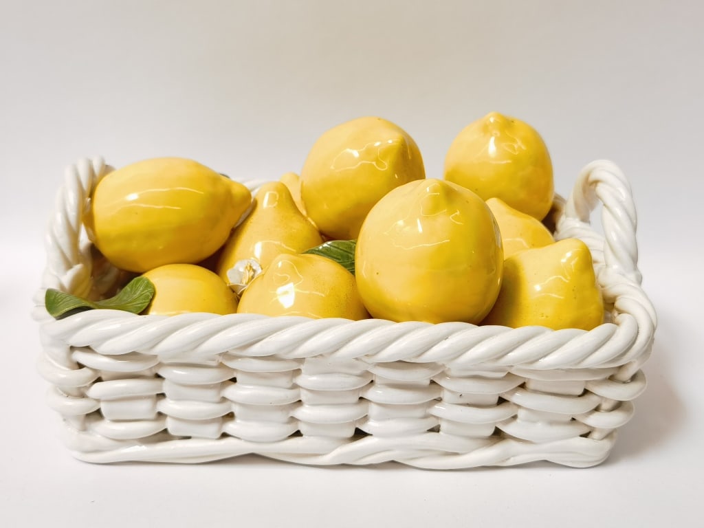 Vintage Italian Ceramic Lemon Basket Centerpiece - 2