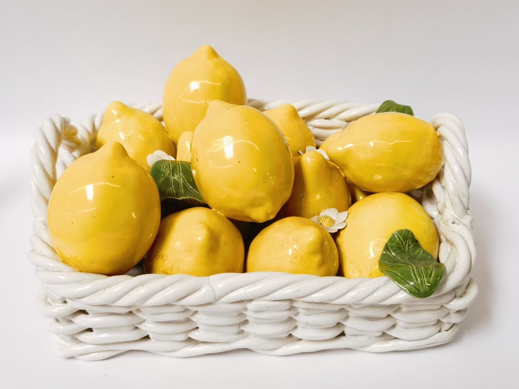 Vintage Italian Ceramic Lemon Basket Centerpiece - 3