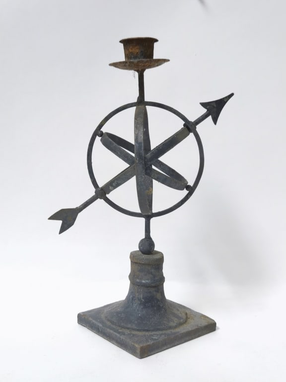 Vintage Rustic Iron Armillary Candlestick - 2