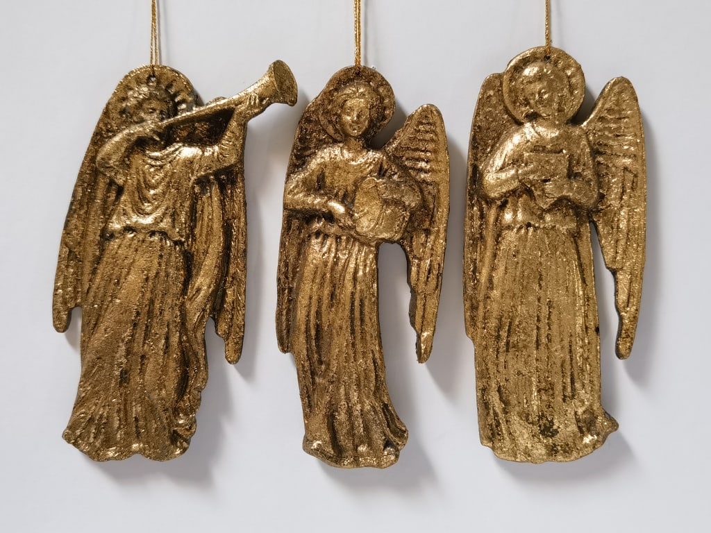 Trio of Gilded Angel Wall Hangings: Trio of Gilded Angel Wall Hangings, 7in