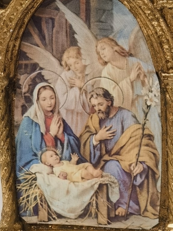 Nativity Scene Gilded Arched Plaque - 2