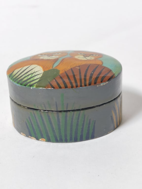 Hand-Painted Folk Art Cat Box - 2