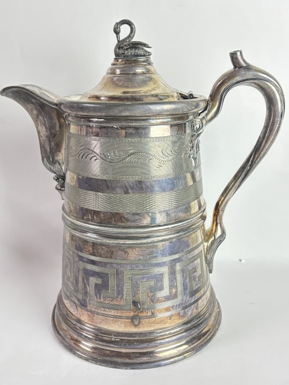 Antique Reed & Barton Stimpson's Double Wall Pitch: Antique Reed & Barton Stimpson's Silver Plated Double Wall Pitcher, 12in by 11in