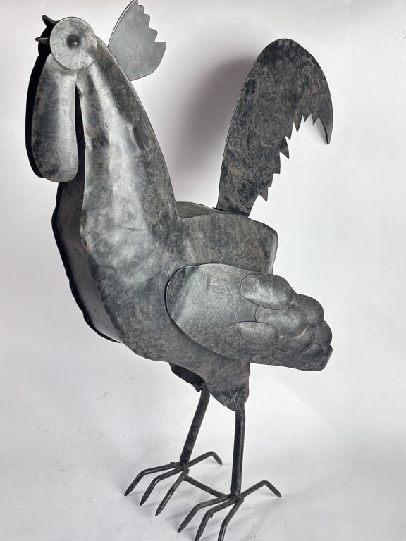Large Embossed Metal Rooster Sculpture - 2