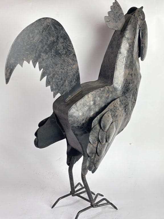 Large Embossed Metal Rooster Sculpture - 3