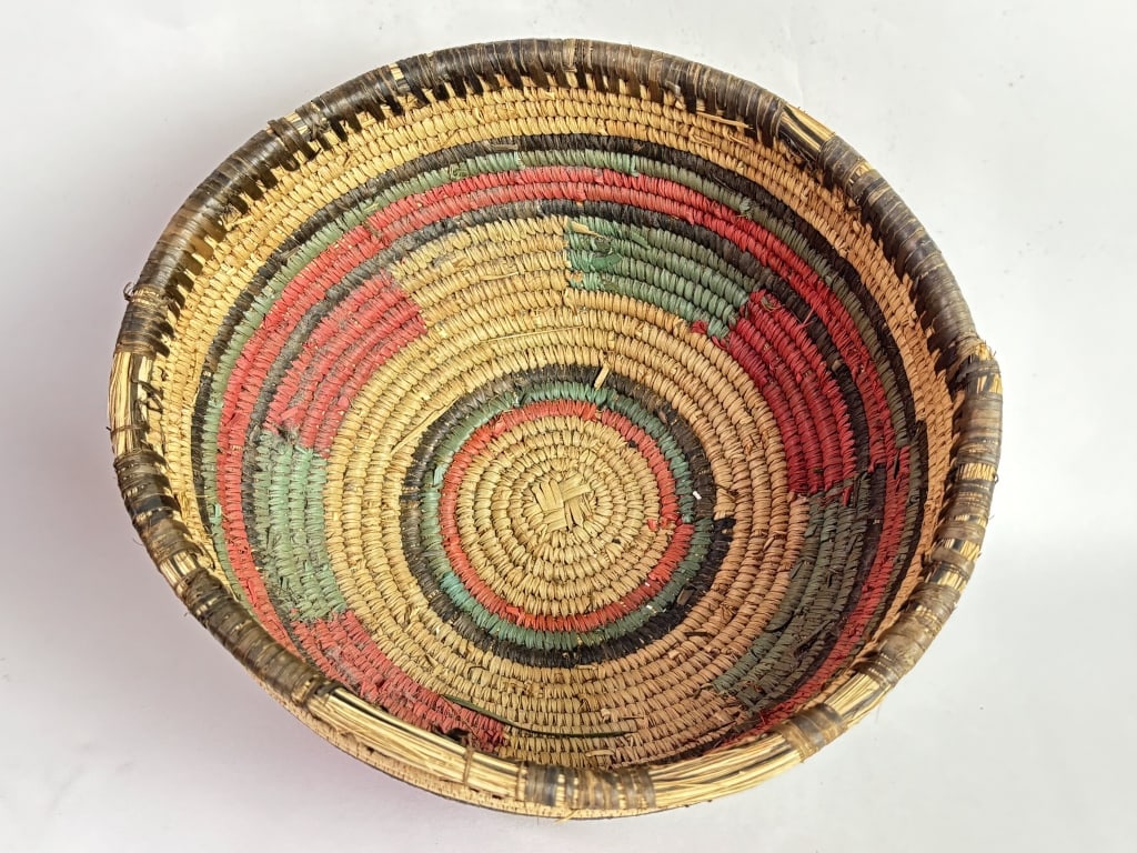 Vintage Mexican Polychrome Coiled Basketry Bowl (1 of 3)