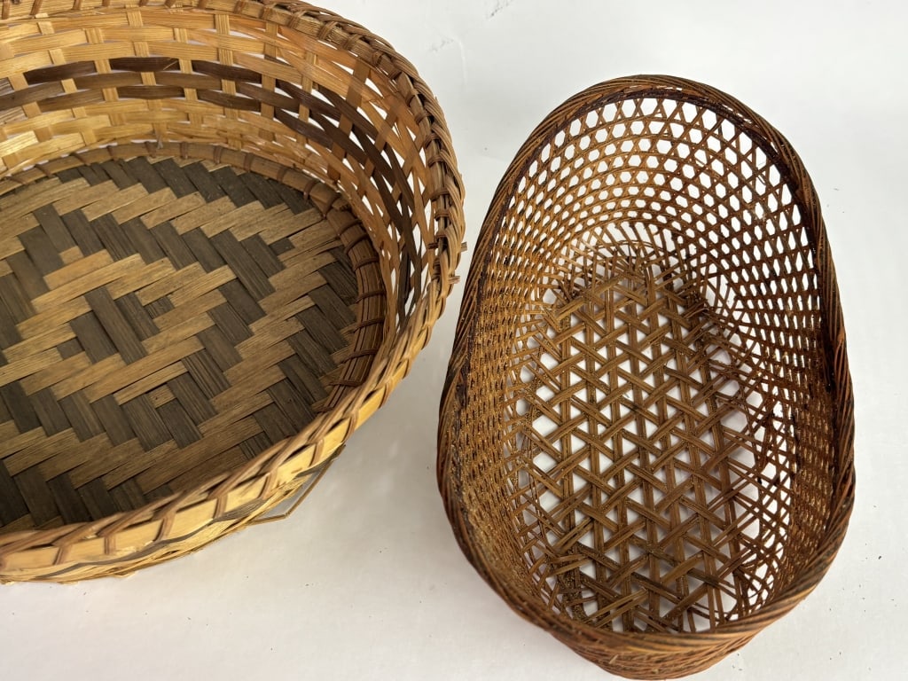 (2) Woven Bamboo Baskets - 4