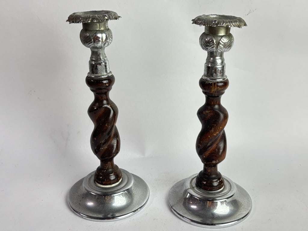 Pr. of Vintage English Barley Twist Candlesticks (1 of 4)