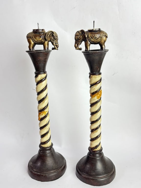 Pr. of Molded Composite Resin Spiral Candlesticks: Pr. of Molded Composite Resin Spiral Candlesticks, 12.5in