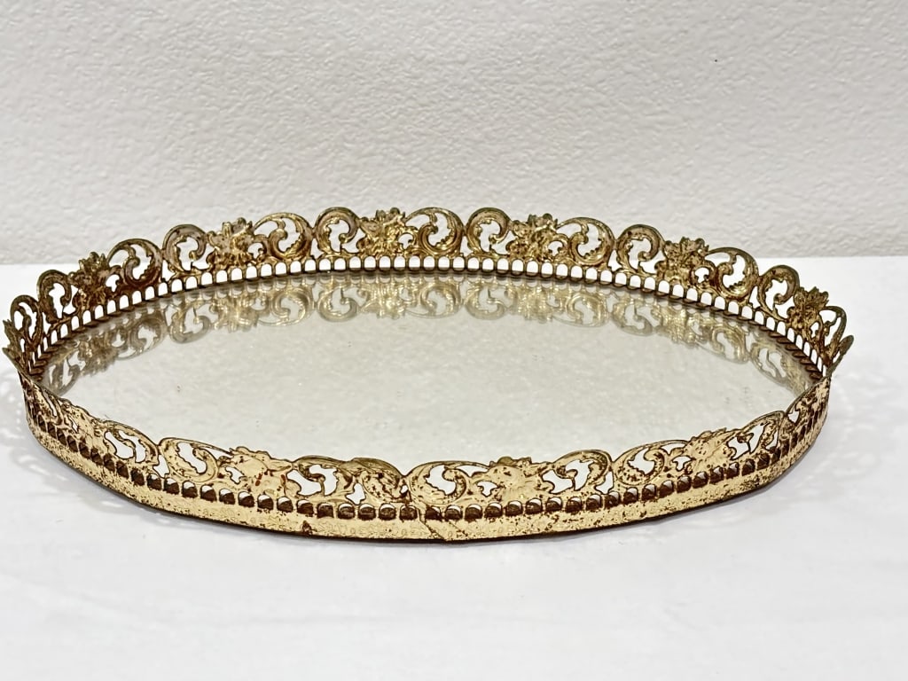 Vintage Regency-Style Ornate Mirrored Vanity Tray (1 of 3)