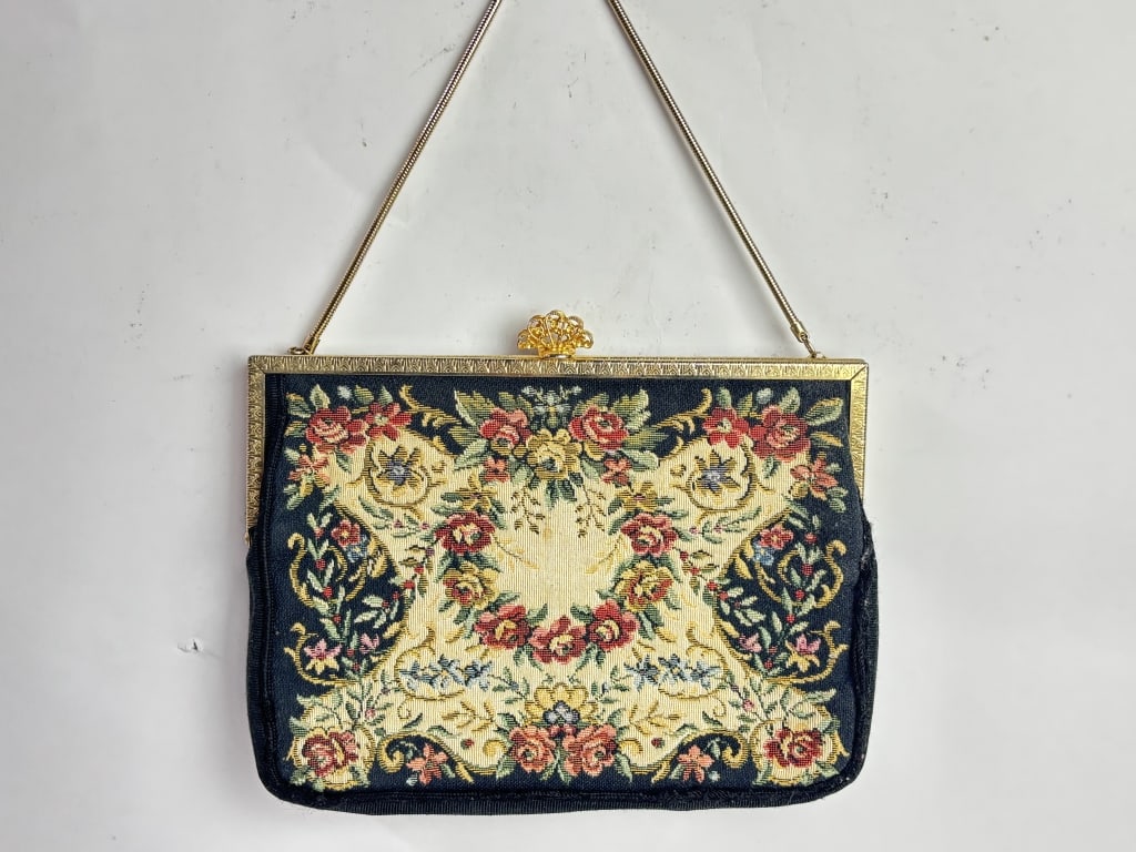 Vintage Mid-Century Floral Tapestry Handbag (1 of 3)